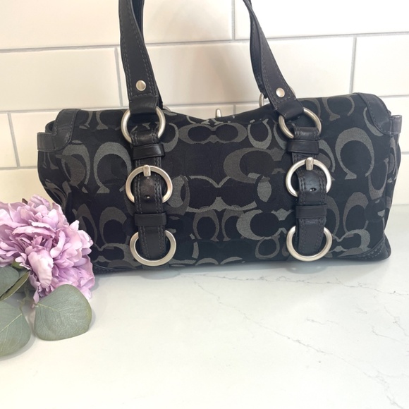 Coach Black Sateen Monogram Turn-lock Leather and Suede Satchel, F06Q-10145 - Picture 3 of 16